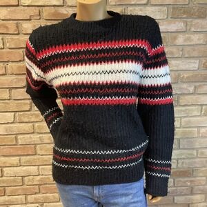 60s Minnesota Woolen Nordic Sweater Black Red White Vintage M